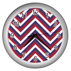 United States Red White And Blue American Jumbo Chevron Stripes Wall Clocks (silver) 