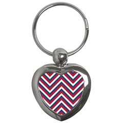 United States Red White And Blue American Jumbo Chevron Stripes Key Chains (heart) 