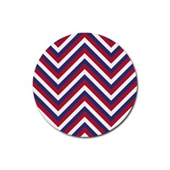 United States Red White And Blue American Jumbo Chevron Stripes Rubber Coaster (round)  by PodArtist