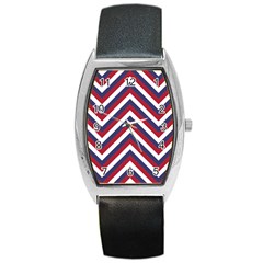 United States Red White And Blue American Jumbo Chevron Stripes Barrel Style Metal Watch