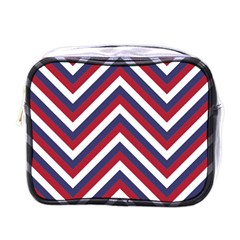 United States Red White And Blue American Jumbo Chevron Stripes Mini Toiletries Bags by PodArtist