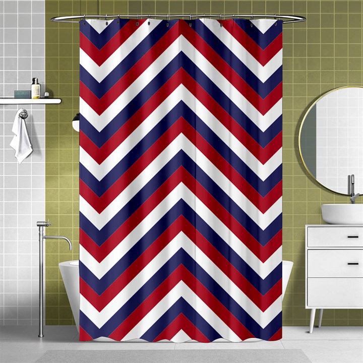 United States Red White and Blue American Jumbo Chevron Stripes Shower Curtain 48  x 72  (Small) 