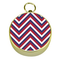 United States Red White And Blue American Jumbo Chevron Stripes Gold Compasses by PodArtist