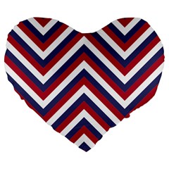 United States Red White And Blue American Jumbo Chevron Stripes Large 19  Premium Flano Heart Shape Cushions by PodArtist