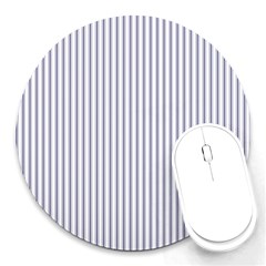 Mattress Ticking Narrow Striped Pattern In Usa Flag Blue And White Round Mousepads by PodArtist