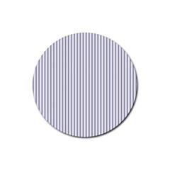 Mattress Ticking Narrow Striped Pattern In Usa Flag Blue And White Rubber Coaster (round)  by PodArtist