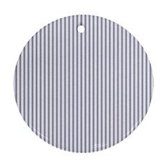 Mattress Ticking Narrow Striped Pattern In Usa Flag Blue And White Round Ornament (two Sides) by PodArtist