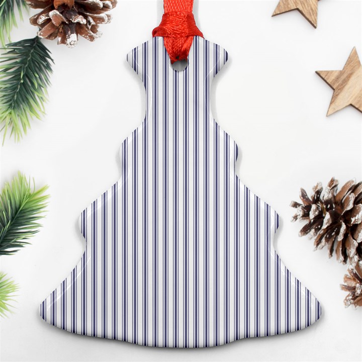 Mattress Ticking Narrow Striped Pattern in USA Flag Blue and White Christmas Tree Ornament (Two Sides)