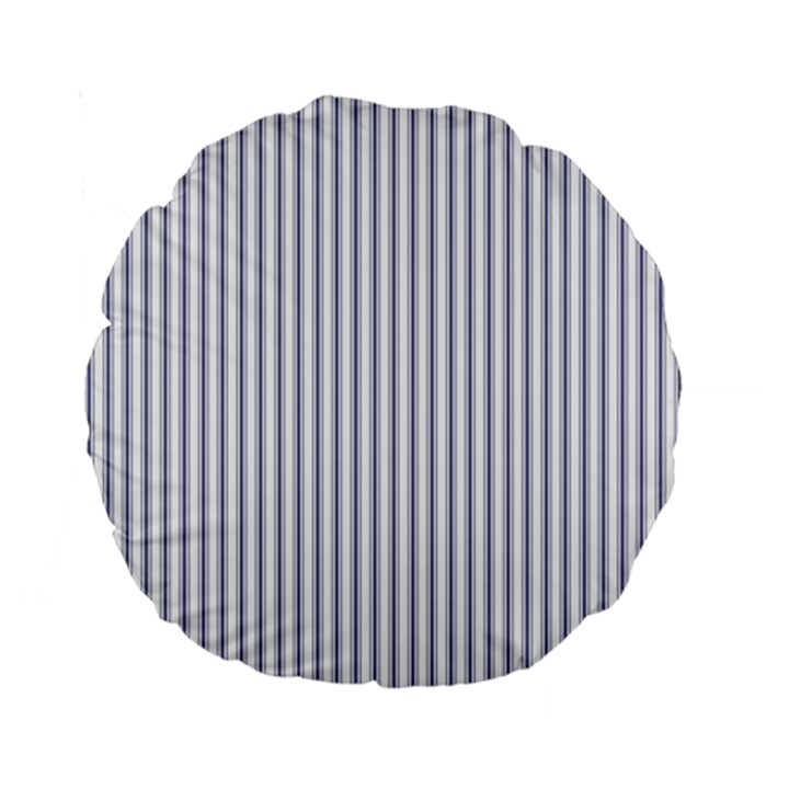 Mattress Ticking Narrow Striped Pattern in USA Flag Blue and White Standard 15  Premium Round Cushions