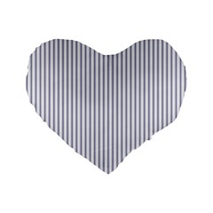 Mattress Ticking Narrow Striped Pattern In Usa Flag Blue And White Standard 16  Premium Flano Heart Shape Cushions by PodArtist