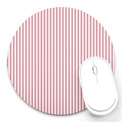 Mattress Ticking Narrow Striped Usa Flag Red And White Round Mousepads by PodArtist