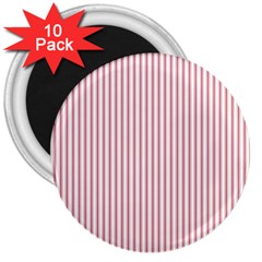 Mattress Ticking Narrow Striped Usa Flag Red And White 3  Magnets (10 Pack)  by PodArtist