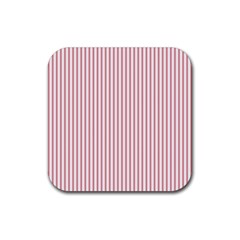 Mattress Ticking Narrow Striped Usa Flag Red And White Rubber Coaster (square)  by PodArtist