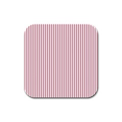 Mattress Ticking Narrow Striped Usa Flag Red And White Rubber Square Coaster (4 Pack)  by PodArtist