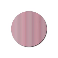 Mattress Ticking Narrow Striped Usa Flag Red And White Rubber Coaster (round)  by PodArtist