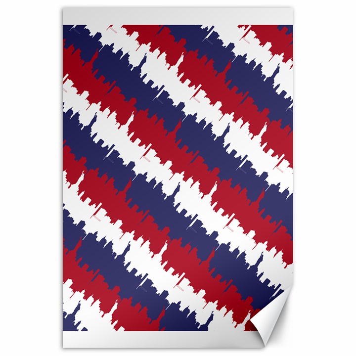 NY USA Candy Cane Skyline in Red White & Blue Canvas 20  x 30  