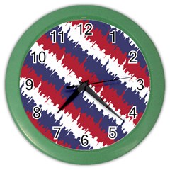 Ny Usa Candy Cane Skyline In Red White & Blue Color Wall Clocks by PodArtist