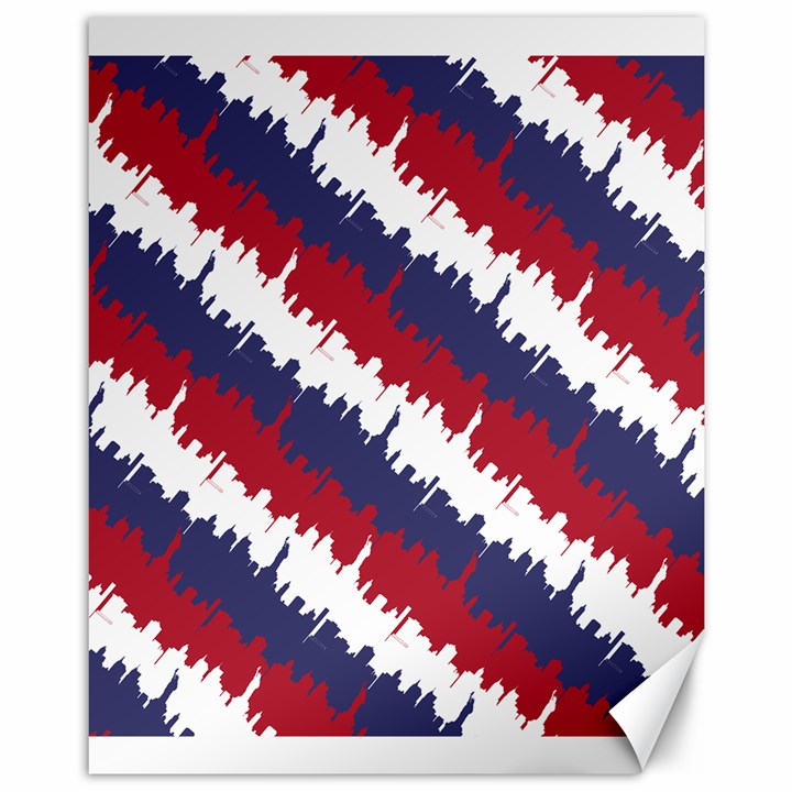 NY USA Candy Cane Skyline in Red White & Blue Canvas 11  x 14  