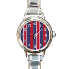 Large Red White And Blue Usa Memorial Day Holiday Vertical Cabana Stripes Round Italian Charm Watch by PodArtist