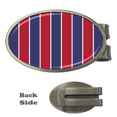 Large Red White And Blue Usa Memorial Day Holiday Vertical Cabana Stripes Money Clips (oval)  by PodArtist