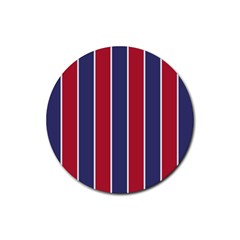 Large Red White And Blue Usa Memorial Day Holiday Vertical Cabana Stripes Rubber Coaster (round)  by PodArtist