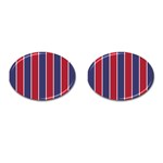 Large Red White and Blue USA Memorial Day Holiday Vertical Cabana Stripes Cufflinks (Oval) Front(Pair)