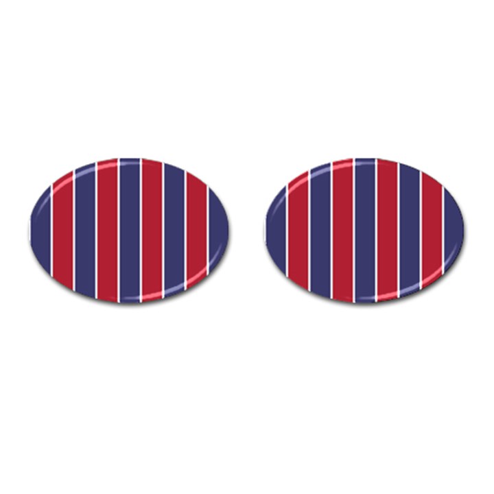 Large Red White and Blue USA Memorial Day Holiday Vertical Cabana Stripes Cufflinks (Oval)