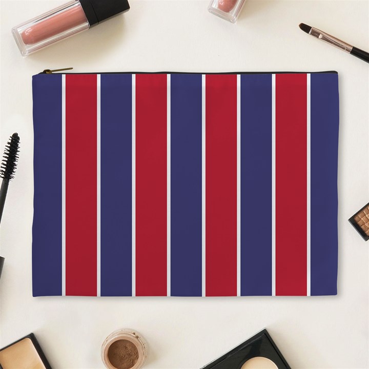 Large Red White and Blue USA Memorial Day Holiday Vertical Cabana Stripes Cosmetic Bag (XL)