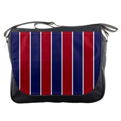 Large Red White And Blue Usa Memorial Day Holiday Vertical Cabana Stripes Messenger Bags by PodArtist