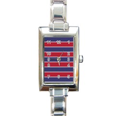 Large Red White And Blue Usa Memorial Day Holiday Horizontal Cabana Stripes Rectangle Italian Charm Watch by PodArtist