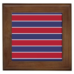 Large Red White And Blue Usa Memorial Day Holiday Horizontal Cabana Stripes Framed Tiles by PodArtist