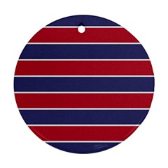 Large Red White And Blue Usa Memorial Day Holiday Horizontal Cabana Stripes Ornament (round) by PodArtist