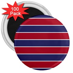 Large Red White And Blue Usa Memorial Day Holiday Horizontal Cabana Stripes 3  Magnets (100 Pack) by PodArtist