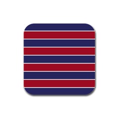 Large Red White And Blue Usa Memorial Day Holiday Horizontal Cabana Stripes Rubber Square Coaster (4 Pack)  by PodArtist