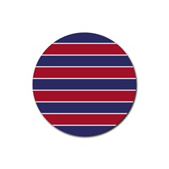 Large Red White And Blue Usa Memorial Day Holiday Horizontal Cabana Stripes Rubber Coaster (round)  by PodArtist