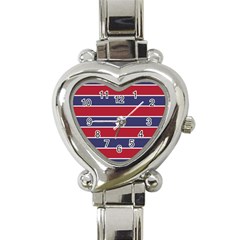 Large Red White And Blue Usa Memorial Day Holiday Horizontal Cabana Stripes Heart Italian Charm Watch by PodArtist