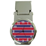 Large Red White and Blue USA Memorial Day Holiday Horizontal Cabana Stripes Money Clip Watches Front