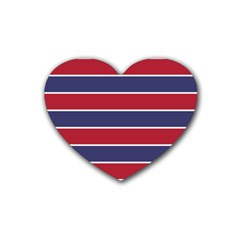 Large Red White And Blue Usa Memorial Day Holiday Horizontal Cabana Stripes Rubber Coaster (heart)  by PodArtist