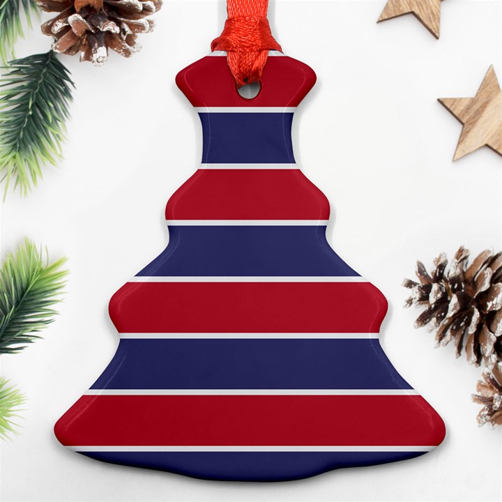 Large Red White and Blue USA Memorial Day Holiday Horizontal Cabana Stripes Christmas Tree Ornament (Two Sides)