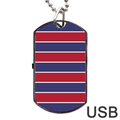 Large Red White And Blue Usa Memorial Day Holiday Horizontal Cabana Stripes Dog Tag Usb Flash (one Side) by PodArtist