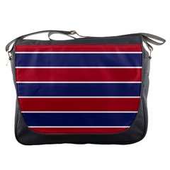 Large Red White And Blue Usa Memorial Day Holiday Horizontal Cabana Stripes Messenger Bags by PodArtist