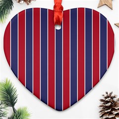 Large Red White And Blue Usa Memorial Day Holiday Pinstripe Ornament (heart) by PodArtist