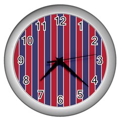 Large Red White And Blue Usa Memorial Day Holiday Pinstripe Wall Clocks (silver)  by PodArtist