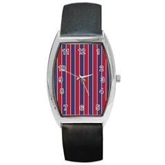 Large Red White And Blue Usa Memorial Day Holiday Pinstripe Barrel Style Metal Watch