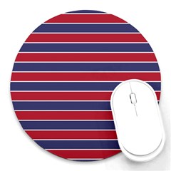 Large Red White And Blue Usa Memorial Day Holiday Pinstripe Round Mousepads by PodArtist