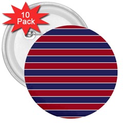 Large Red White And Blue Usa Memorial Day Holiday Pinstripe 3  Buttons (10 Pack)  by PodArtist