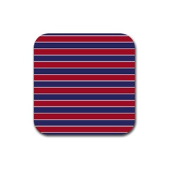 Large Red White And Blue Usa Memorial Day Holiday Pinstripe Rubber Coaster (square)  by PodArtist