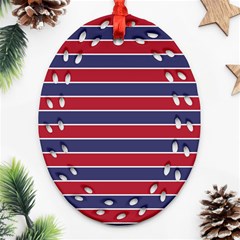 Large Red White And Blue Usa Memorial Day Holiday Pinstripe Ornament (oval Filigree) by PodArtist