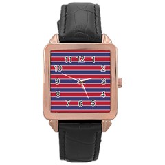 Large Red White And Blue Usa Memorial Day Holiday Pinstripe Rose Gold Leather Watch  by PodArtist