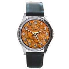 Leaves Motif Pattern Photo 2 Round Metal Watch by dflcprints